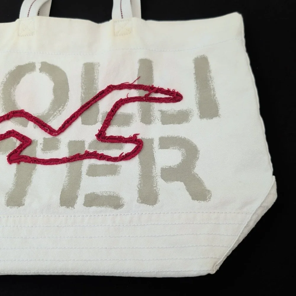 Y2K Hollister Canvas‎ Tote Bag Embroidered Beach Maroon White